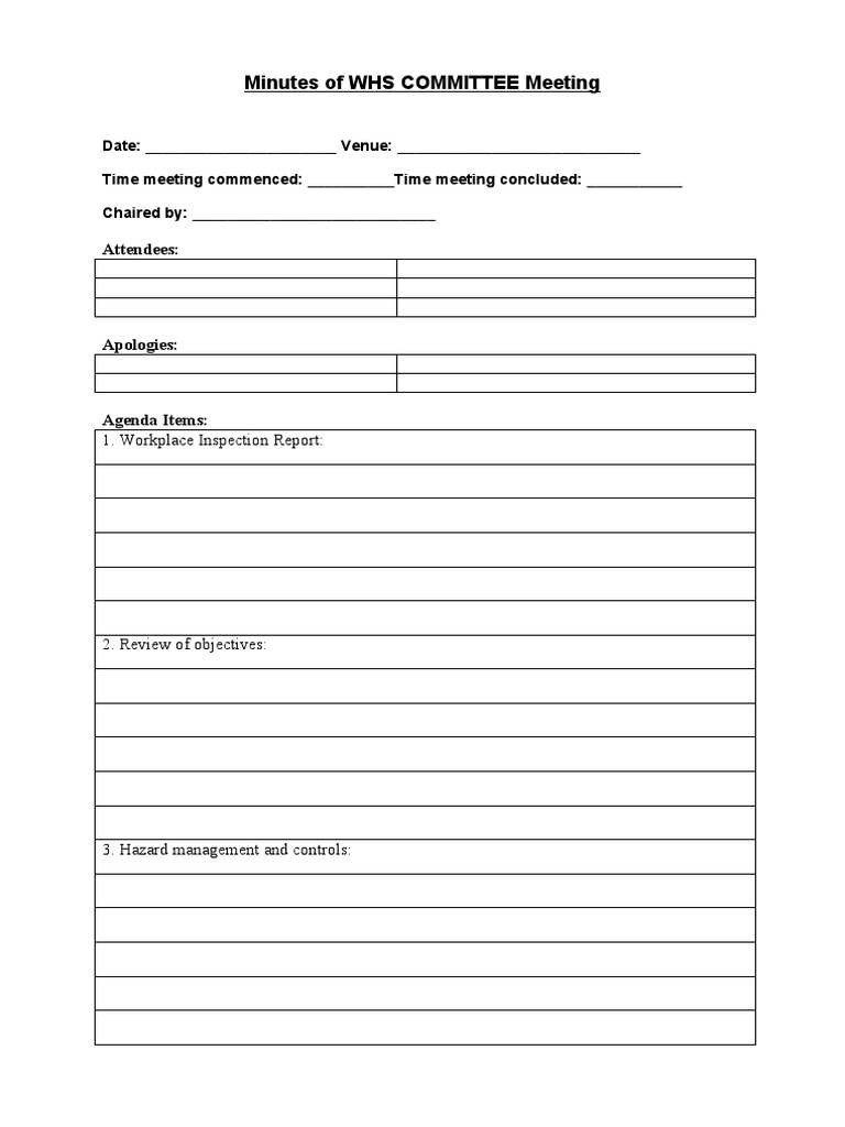 WHS Committee Meeting Minutes Template | PDF