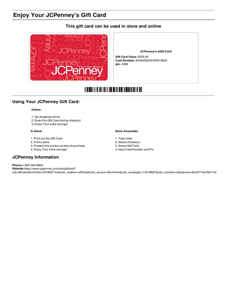 Enjoy Your Jcpenney'S Gift Card This Gift Card Can Be Used in Store