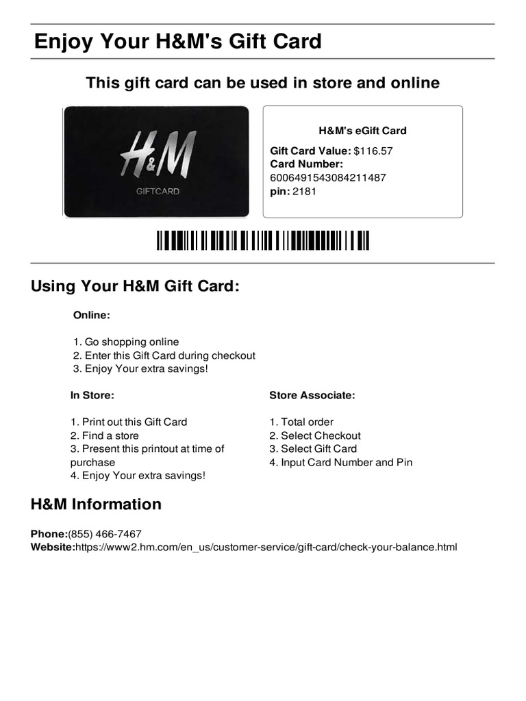 Enjoy Your H&M's Gift Card This Gift Card Can Be Used in Store and