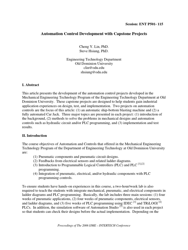 Automation Control Development With Capstone Projects: Session: ENT ...
