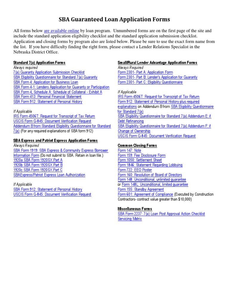 SBA Loan Application Forms Guide PDF Guarantee Loans