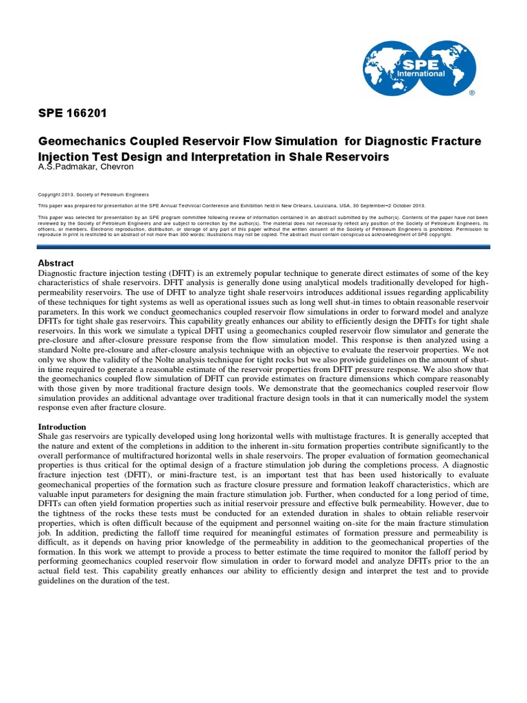 SPE 166201 Geomechanics Coupled Reservoir Flow Simulation For ...