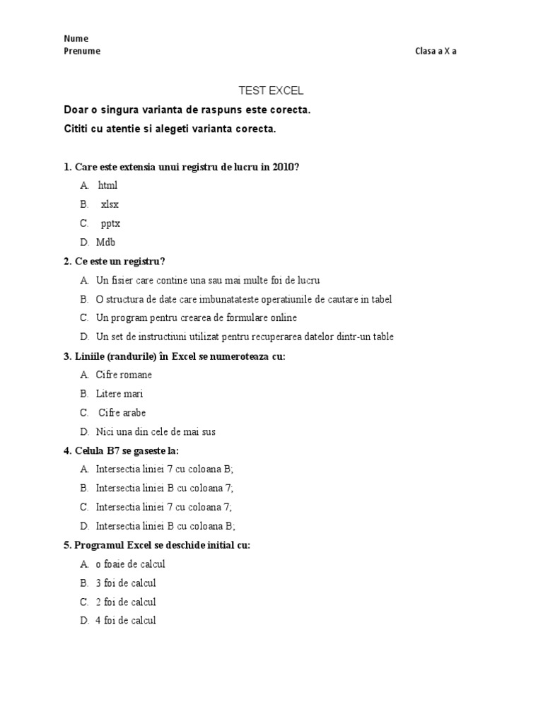 Test EXCEL | PDF