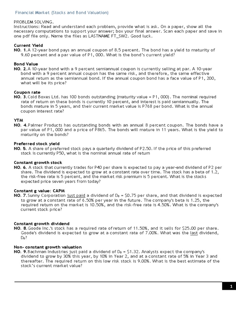 Financial Market Problem Solving Guide | PDF | Bonds (Finance) | Yield ...