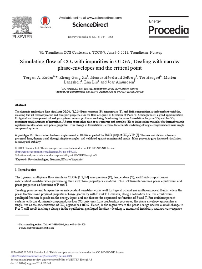 Sciencedirect: Simulating Flow of Co With Impurities in Olga Dealing ...