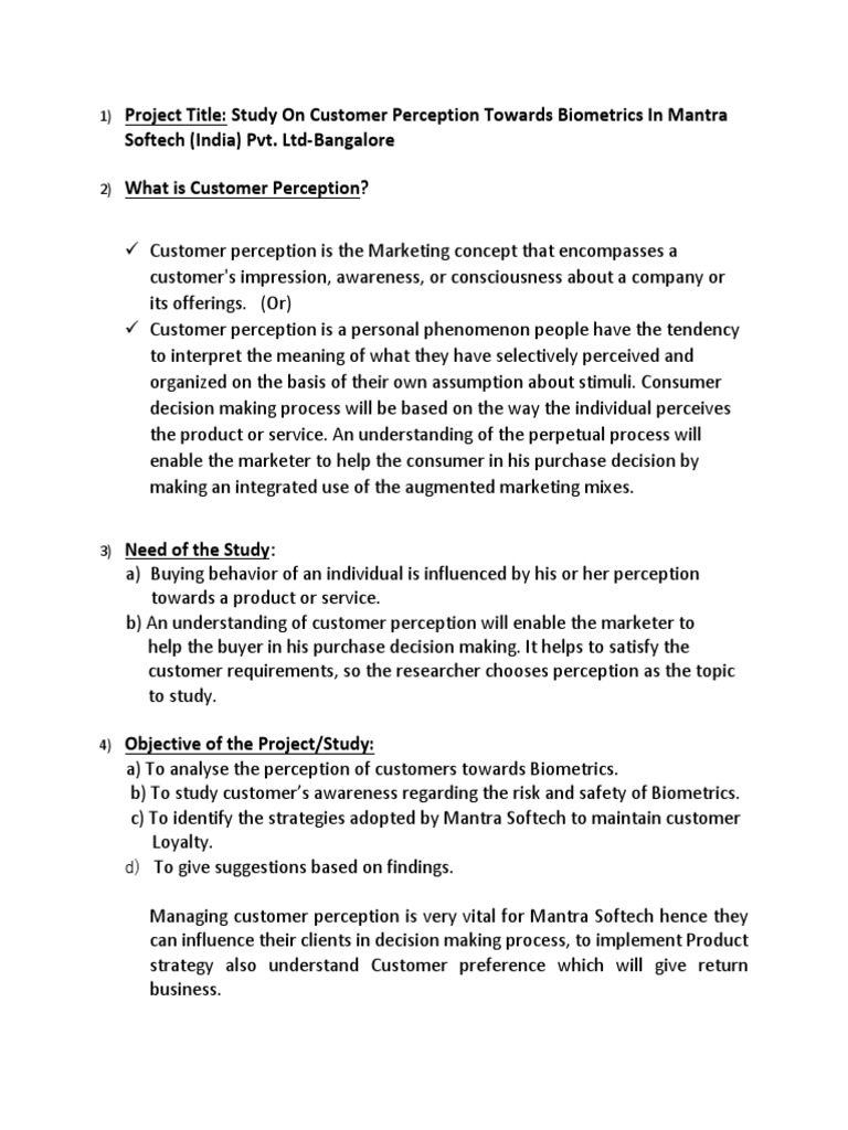 Project title study on customer perception towards biometrics in