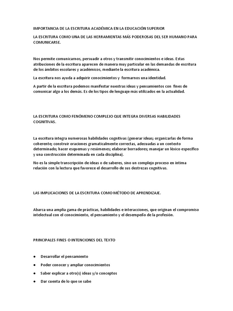 Importancia de la Escritura Académica | PDF | Información | Aprendizaje