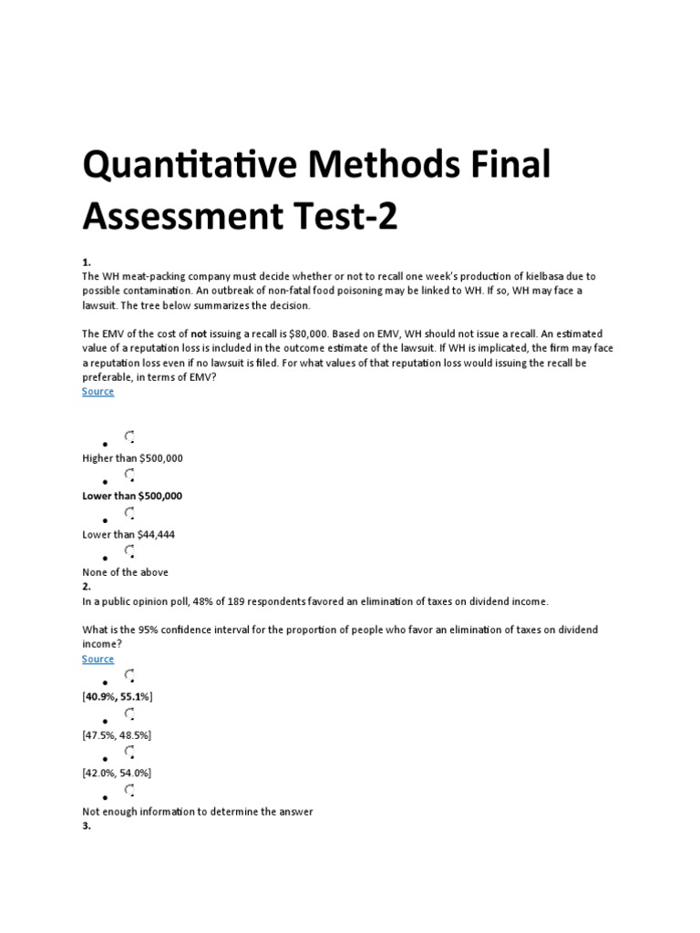 Quantitative Methods Assessment Overview | PDF | Correlation And ...