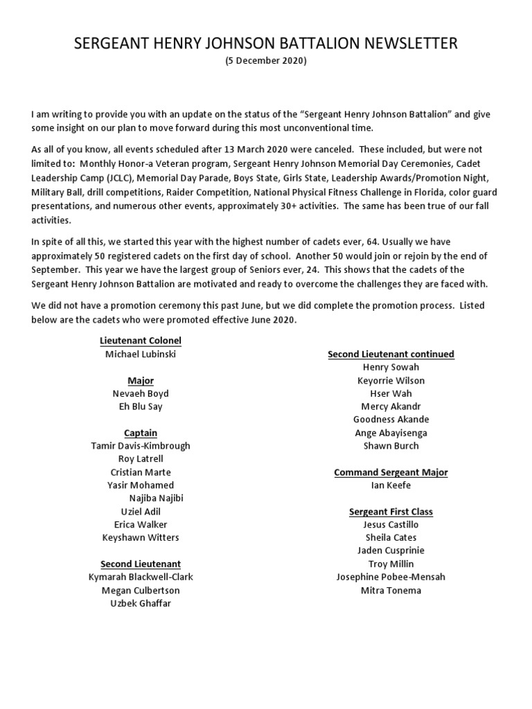 Newsletter Oct 2020 | PDF | Reserve Officers' Training Corps | Sergeant