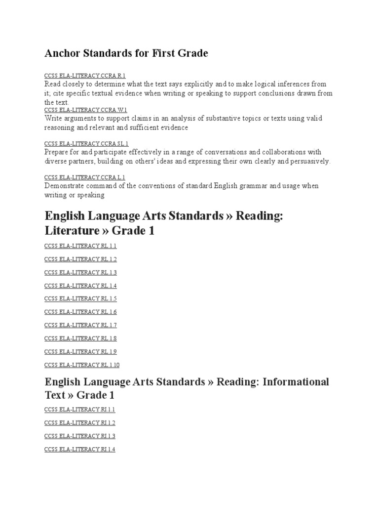 English Language Arts Standards Reading Literature Grade 1 PDF