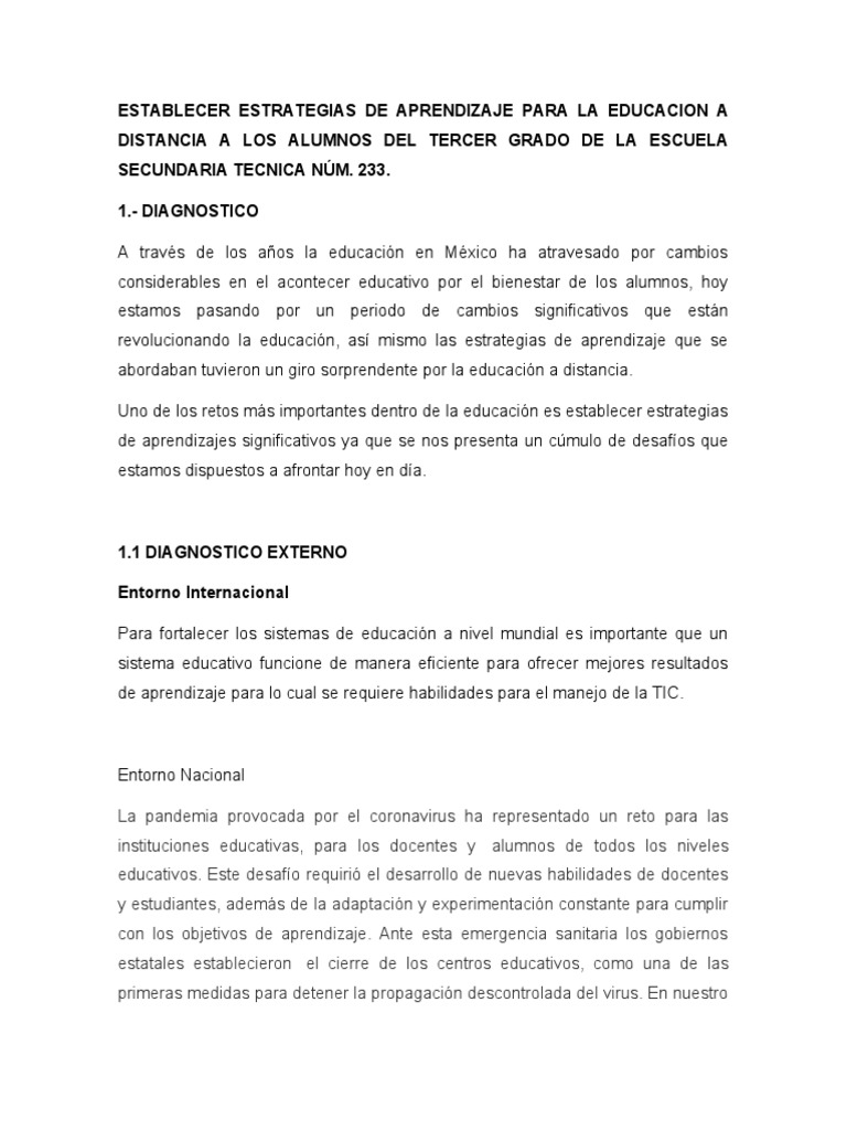 Estrategias de Aprendizaje a Distancia en Secundaria | PDF | Educación ...