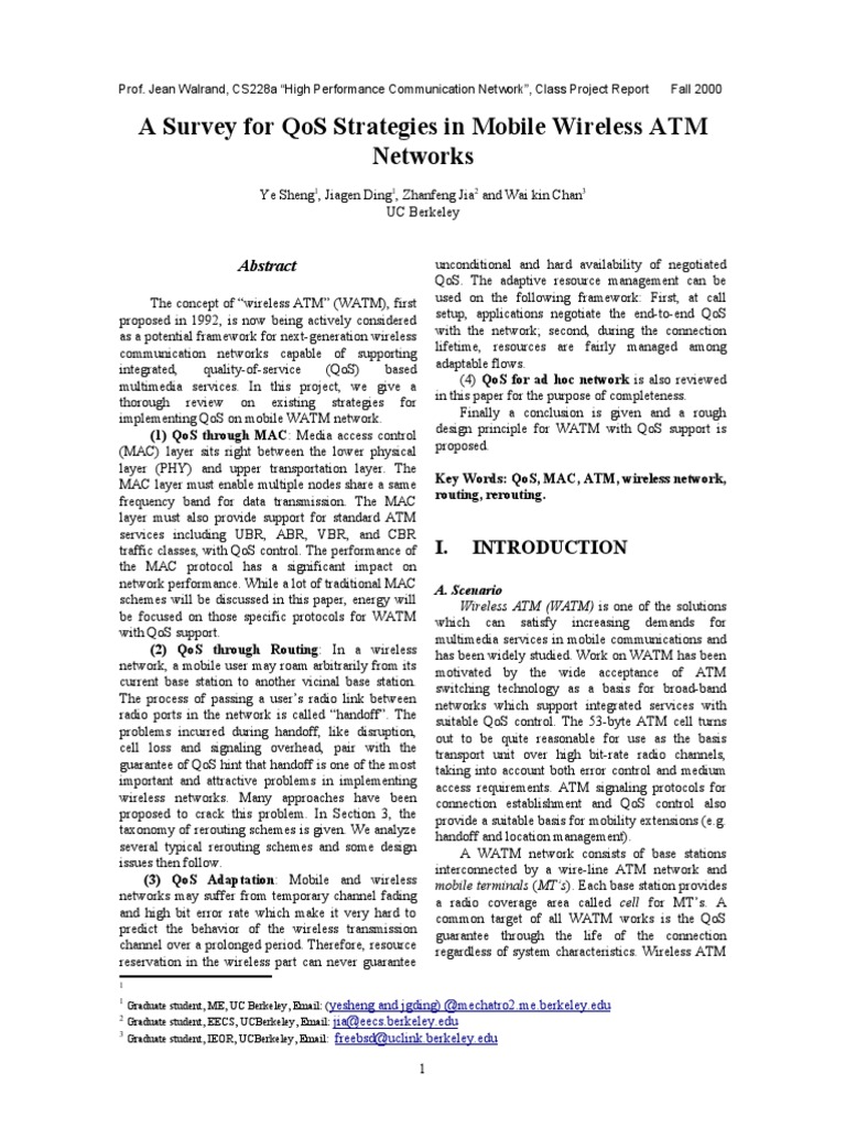 QoS Strategies in Mobile WATM Networks | PDF | Channel Access Method ...