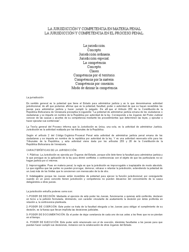 La Jurisdicción y Competencia en Materia Penal | PDF | Jurisdicción ...