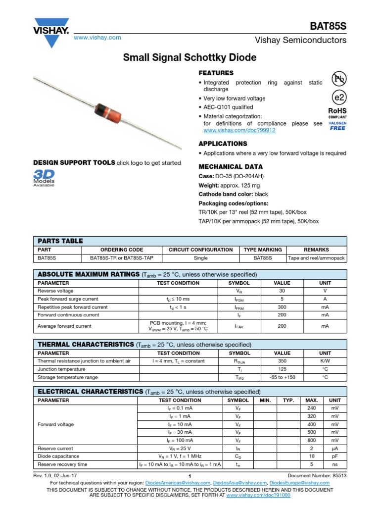 BAT85S: Vishay Semiconductors | PDF | Diode | Contractual Term