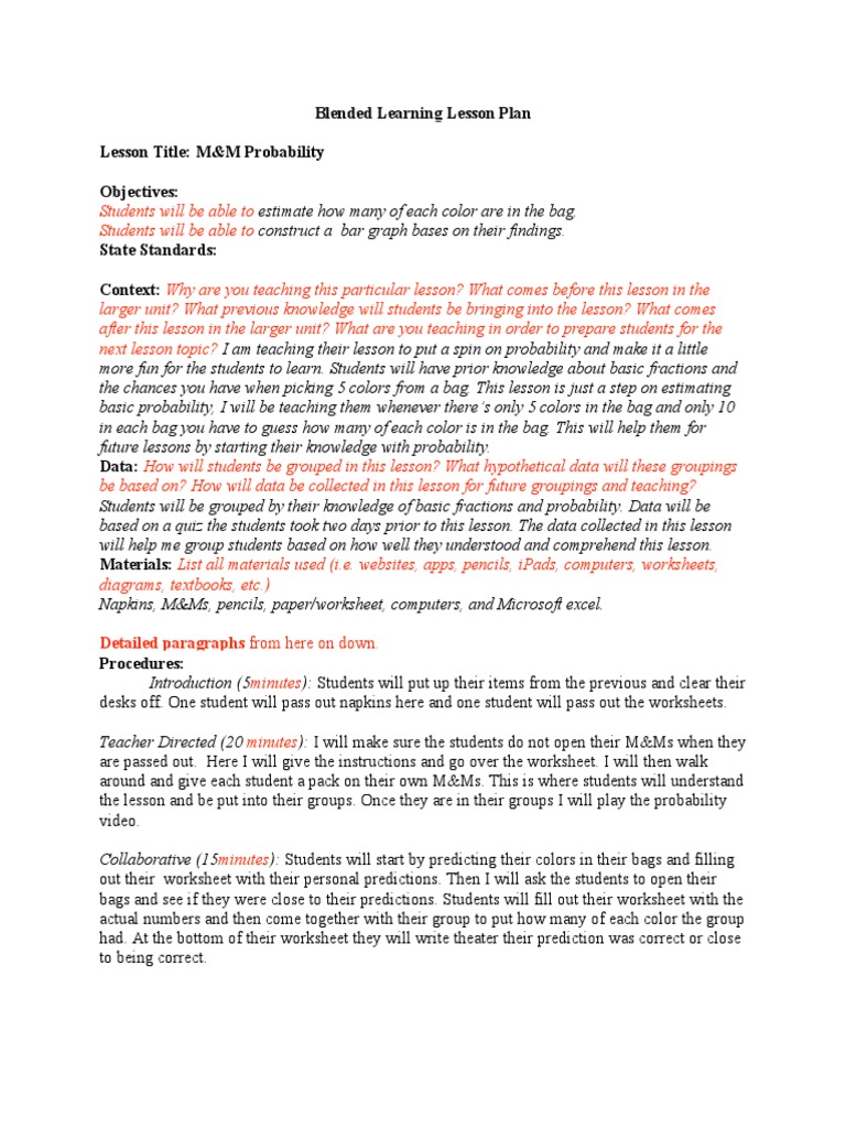 Blended Learning Lesson Plan Lesson Title: M&M Probability Objectives ...