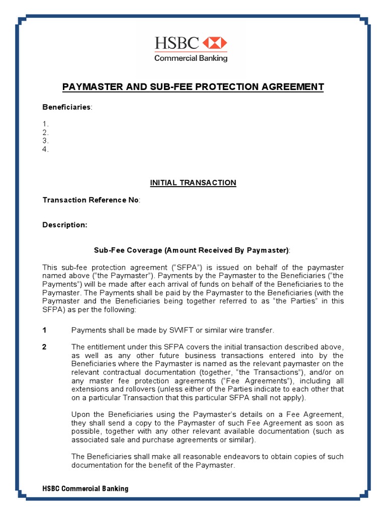 Paymaster Agreement HSBC PDF PDF Financial Transaction Payments