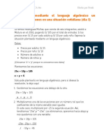 Representamos Mediante El Lenguaje Algebraico Un Sistema de Ecuaciones en Una Situación Cotidiana (Día 3)