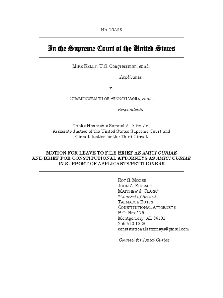 Roy Moore Motion To Submit Amicus Brief in Support of Application For ...