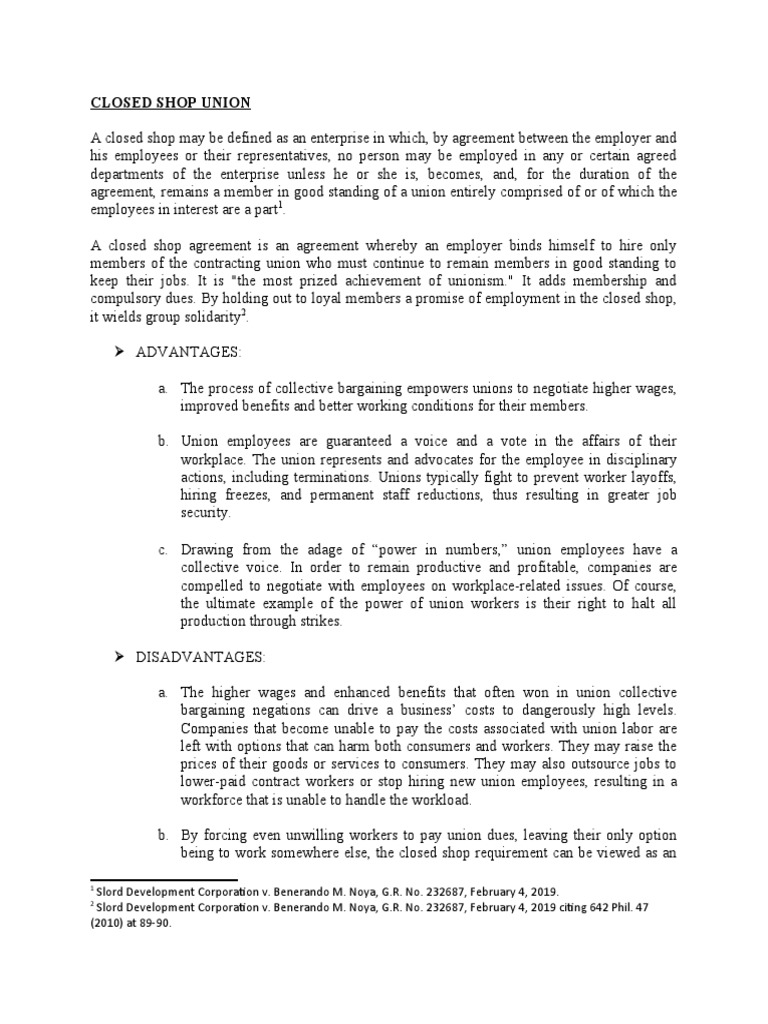 Closed Shop Vs Maintenance of Membership PDF Trade Union