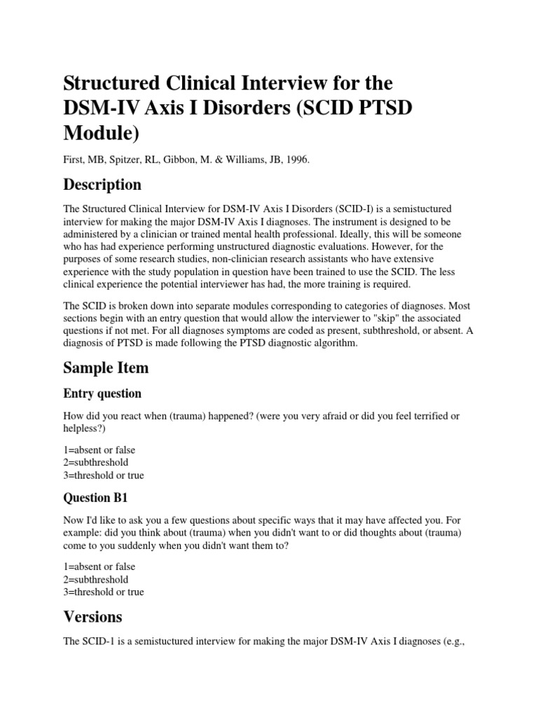 SCID-IV PTSD Module Overview | PDF | Diagnostic And Statistical Manual ...