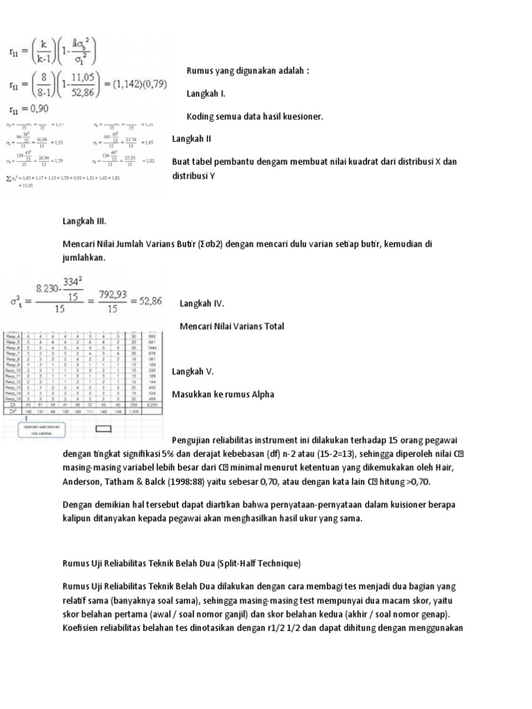 Rumus Uji Reliabilitas Kuesioner | PDF