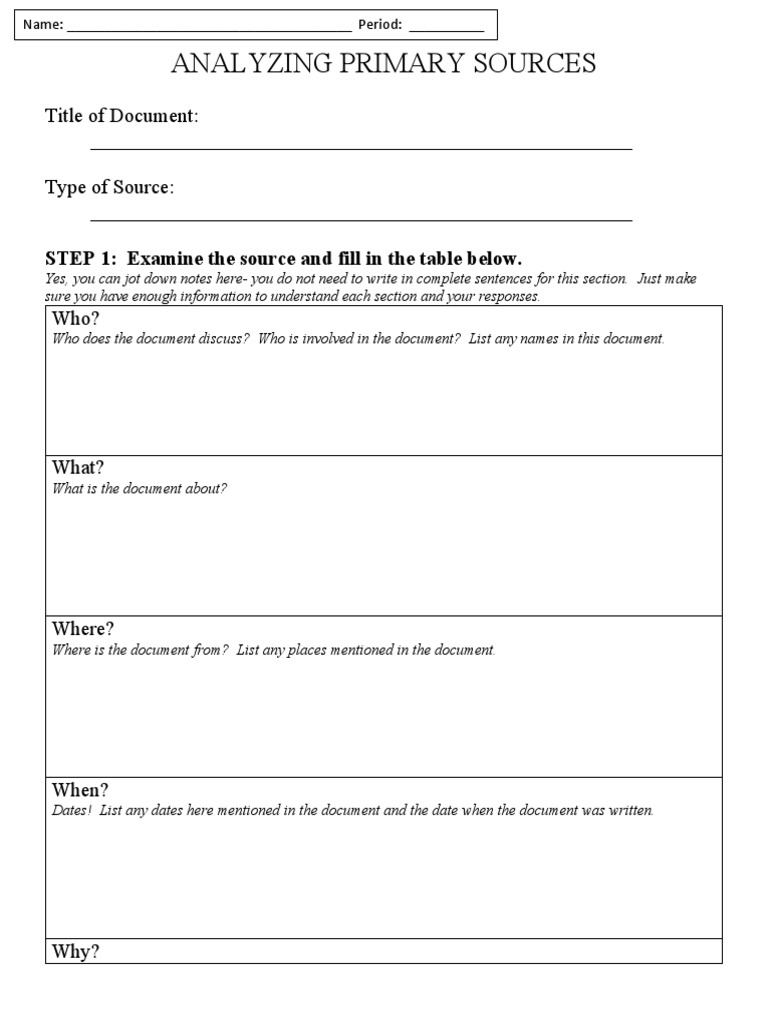 Primary Source Analysis Worksheet | PDF | Career & Growth | Language ...