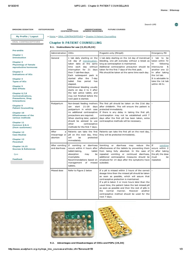 OCP - Chapter 9 - PATIENT COUNSELLING | PDF | Combined Oral ...