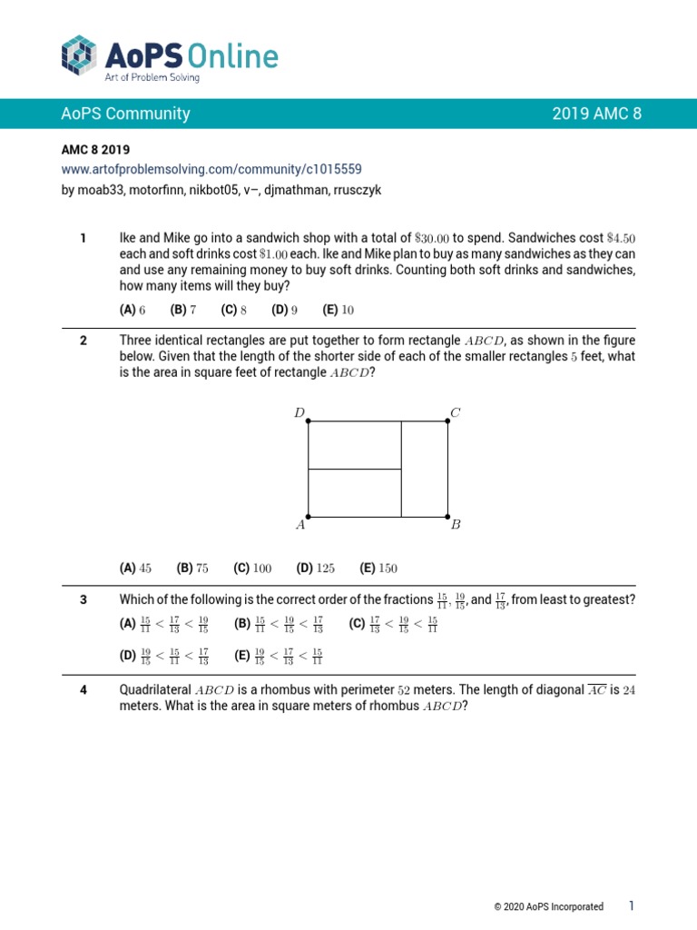 Aops Community 2019 Amc 8 PDF Rectangle Elementary Geometry