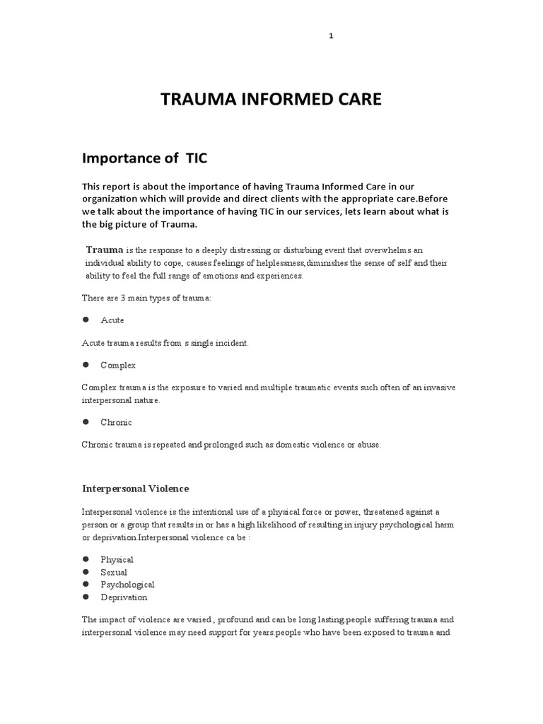 Trauma Informed Care: Importance of TIC | PDF | Posttraumatic Stress ...