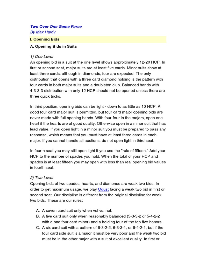 Two Over One Bidding System Guide | PDF | Contract Bridge | Leisure