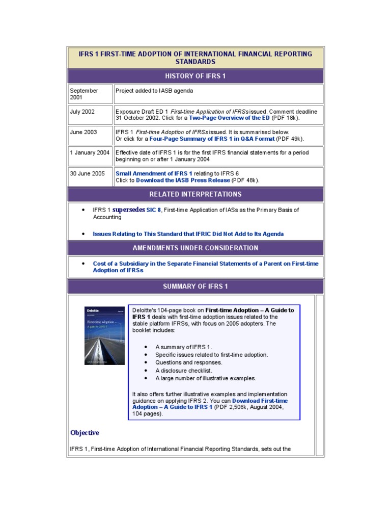 Ifrs 1 First Time Adoption On International Financial Reporting