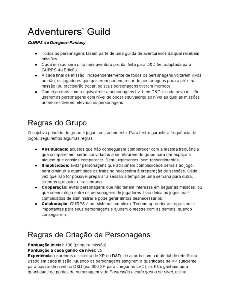 Guilda de Aventureiros GURPS 4e | PDF | Dungeons & Dragons (jogo ...