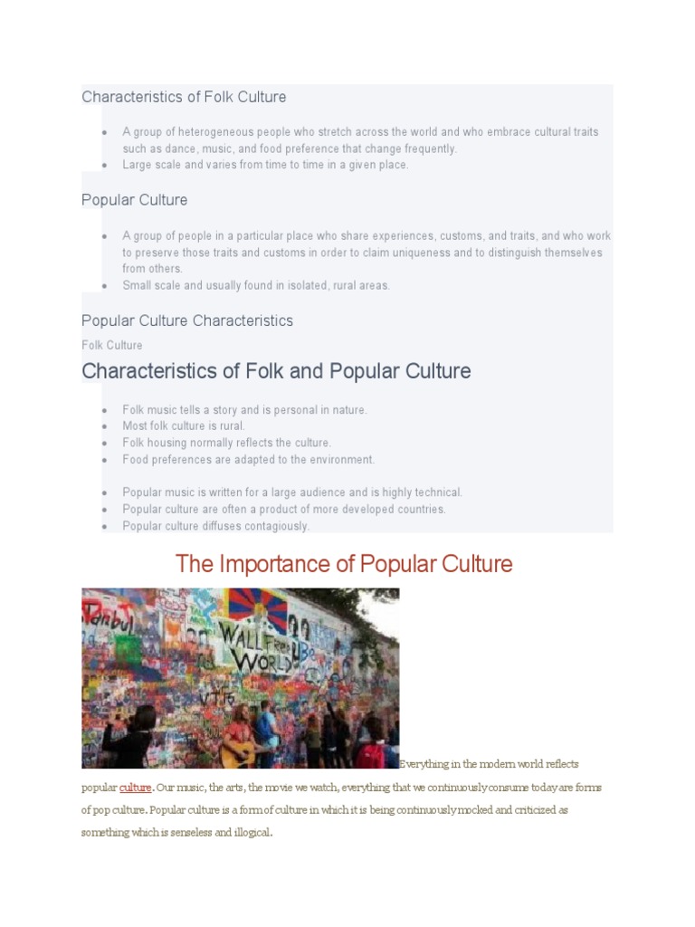 Characteristics of Folk Culture PDF Popular Culture Critical Theory