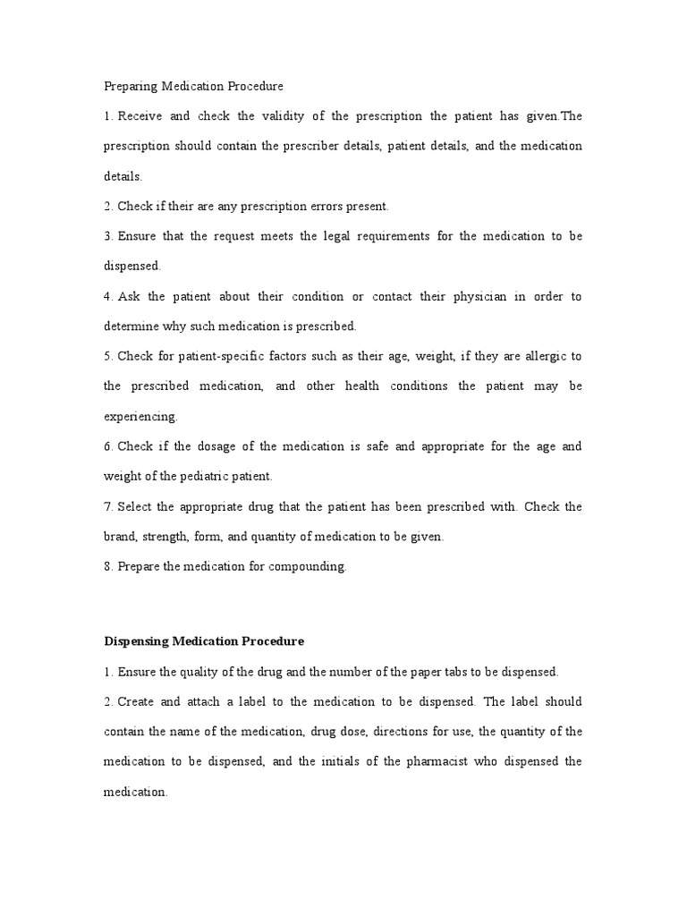 Dispensing Medication Procedure PDF