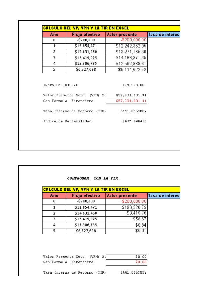 Calculo de Valor Presente Neto y Tir | PDF | Valor presente neto | Tasa ...