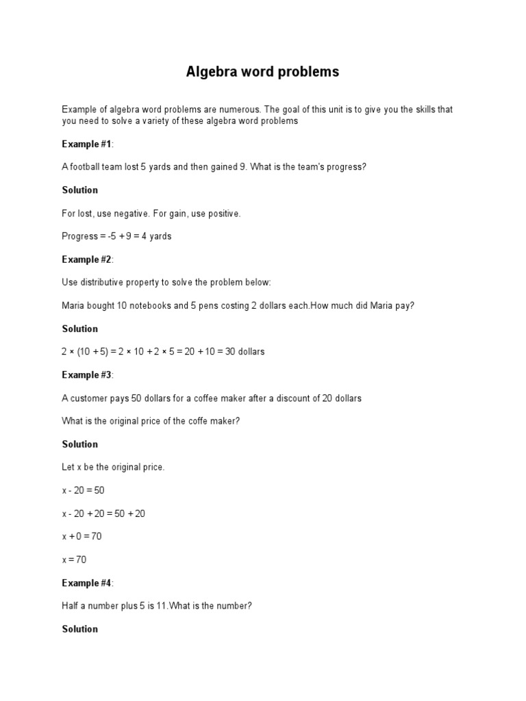 Examples of Algebra Word Problems | PDF | Length | Algebra
