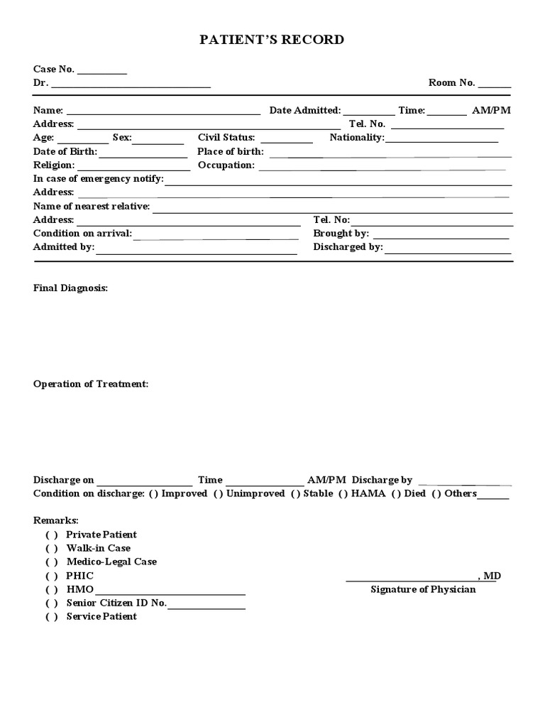 Patient Admission and Discharge Record | PDF | Social Science