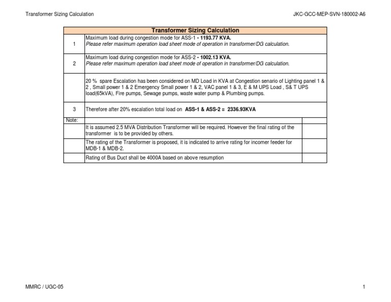 Transformer Sizing Calculation | PDF