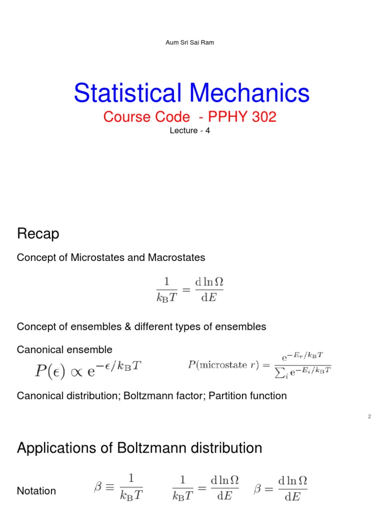 Statistical Mechanics: Course Code - PPHY 302 | PDF | Entropy | Applied ...