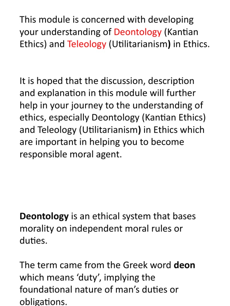 Lesson 8 Deontology Vs Teleology Pdf Metaphysics Of Mind Philosophical Movements