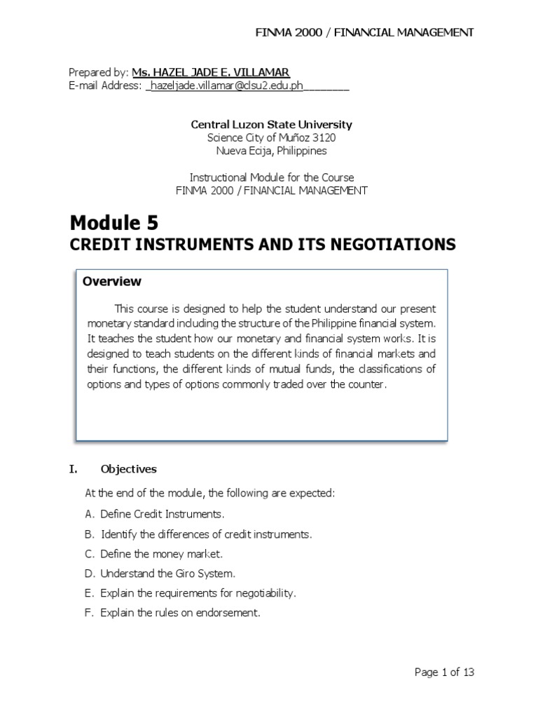 Module 5 - Credit Instruments and Its Negotiation PDF | PDF | Cheque ...