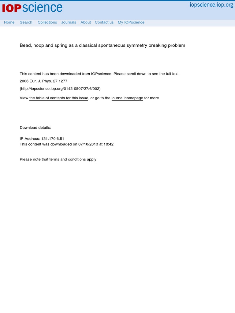 Bead Hoop and Spring As A Classical Spontaneous Symmetry Breaking