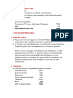 Vat On Importation: Presumptive Input Tax