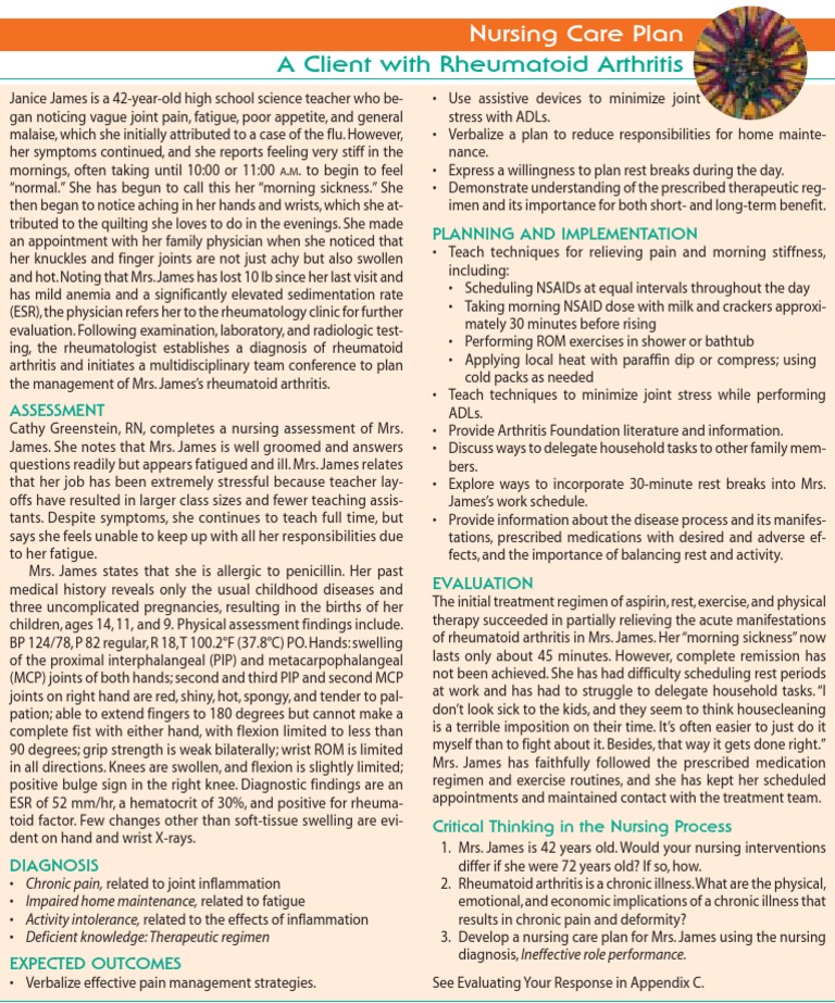 A Client With Rheumatoid Arthritis: Nursing Care Plan | PDF | Arthritis ...