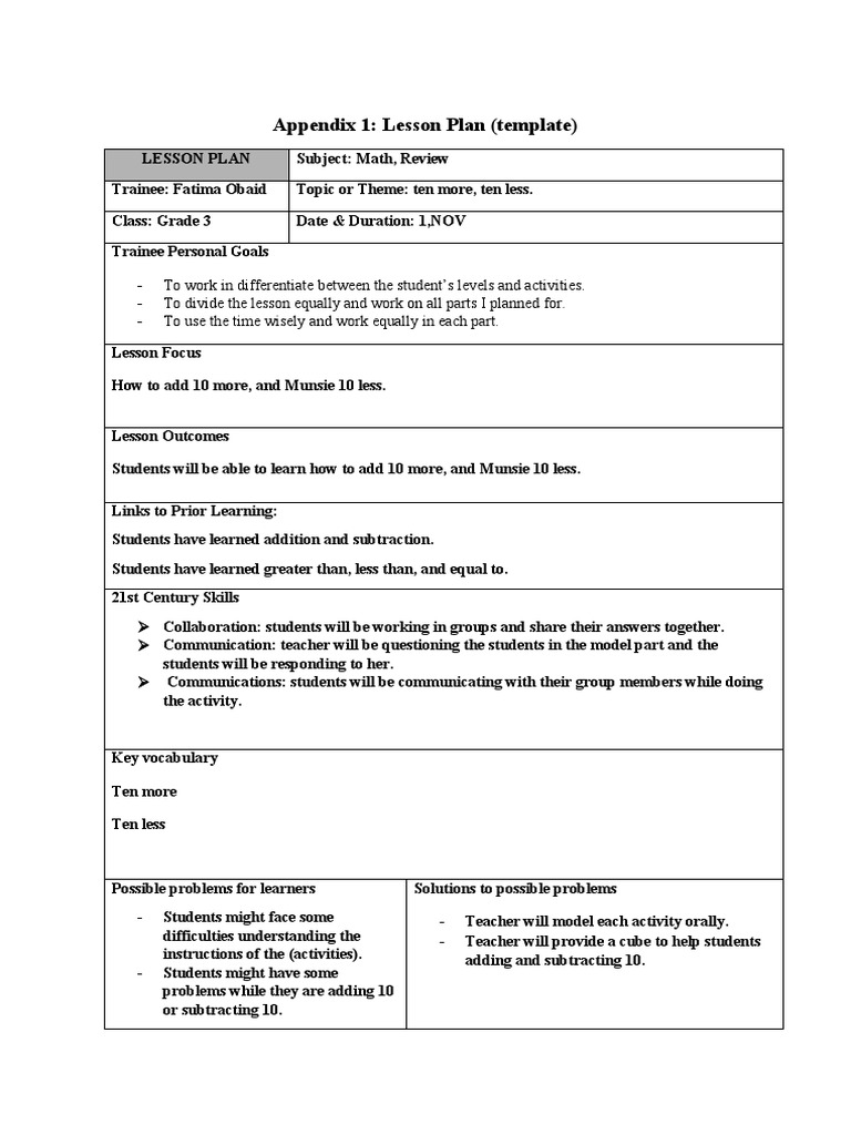 Grade 3 Math: Ten More, Ten Less | PDF | Lesson Plan | Learning