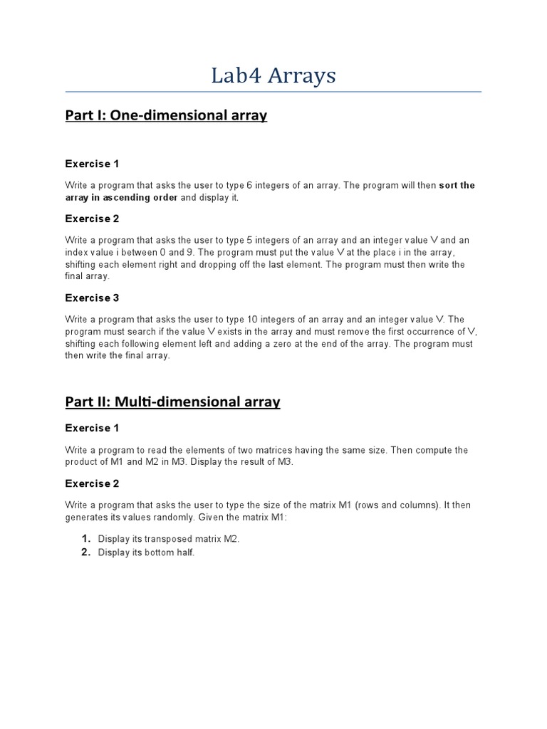 Lab4 Arrays: Part I: One-Dimensional Array | PDF | Computers ...