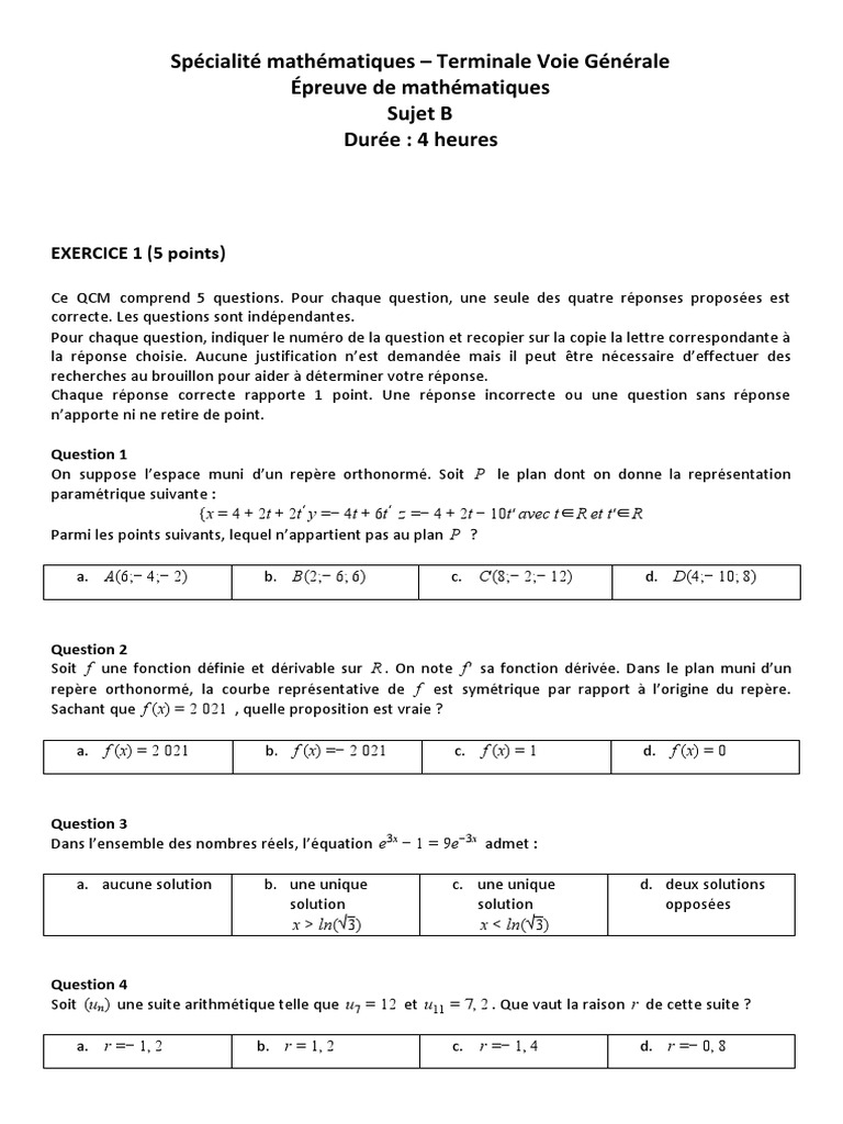 Bac - Épreuve de Spécialité Mathématiques - Sujet Et Corrigé N°2 | PDF ...