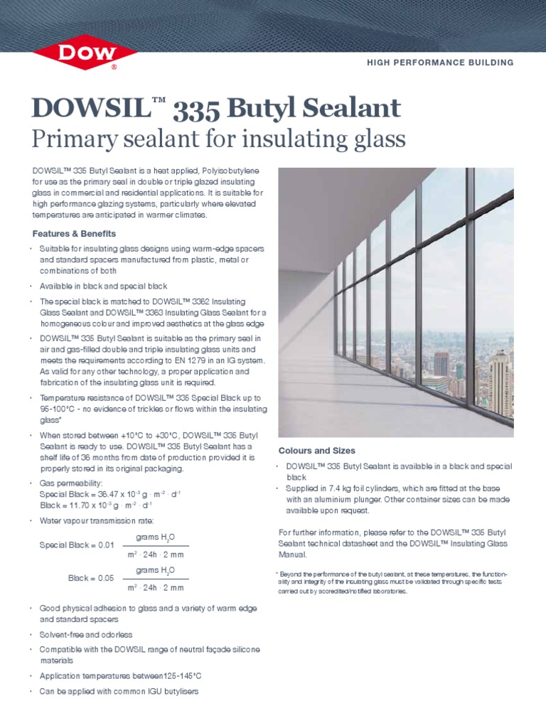 Dowsil 335 Butyl Sealant: Primary Sealant For Insulating Glass | PDF ...