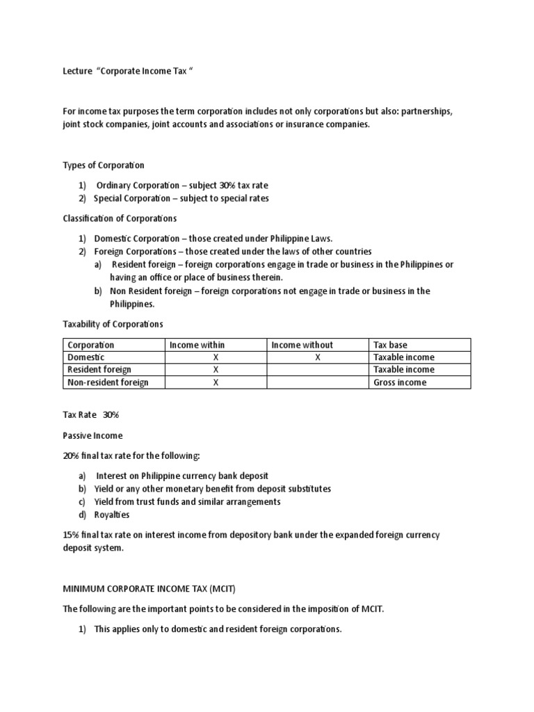 Minimum Corporate Income Tax Overview | PDF | Gross Income | Taxes