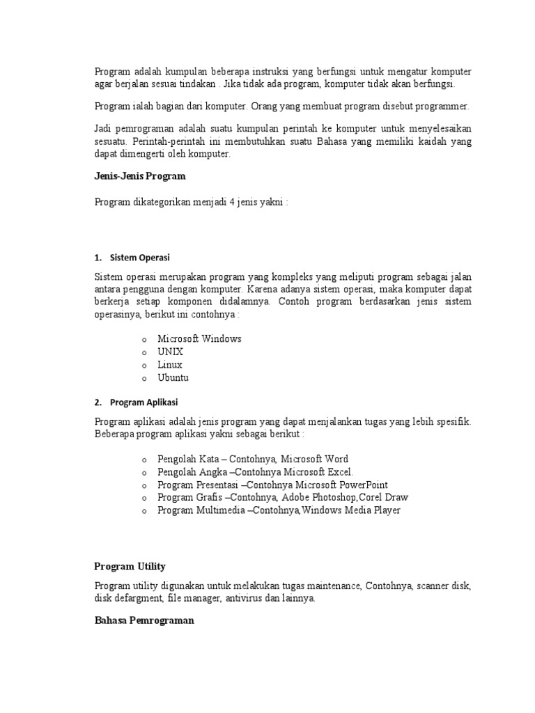 Pengertian dan Jenis Program Komputer | PDF